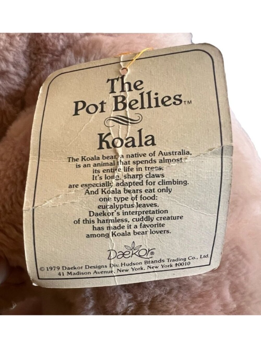Daekor Koala Plush The Pot Bellies 1977 W/ Original Tag Beige & Cream 15" Korea - Picture 10 of 10